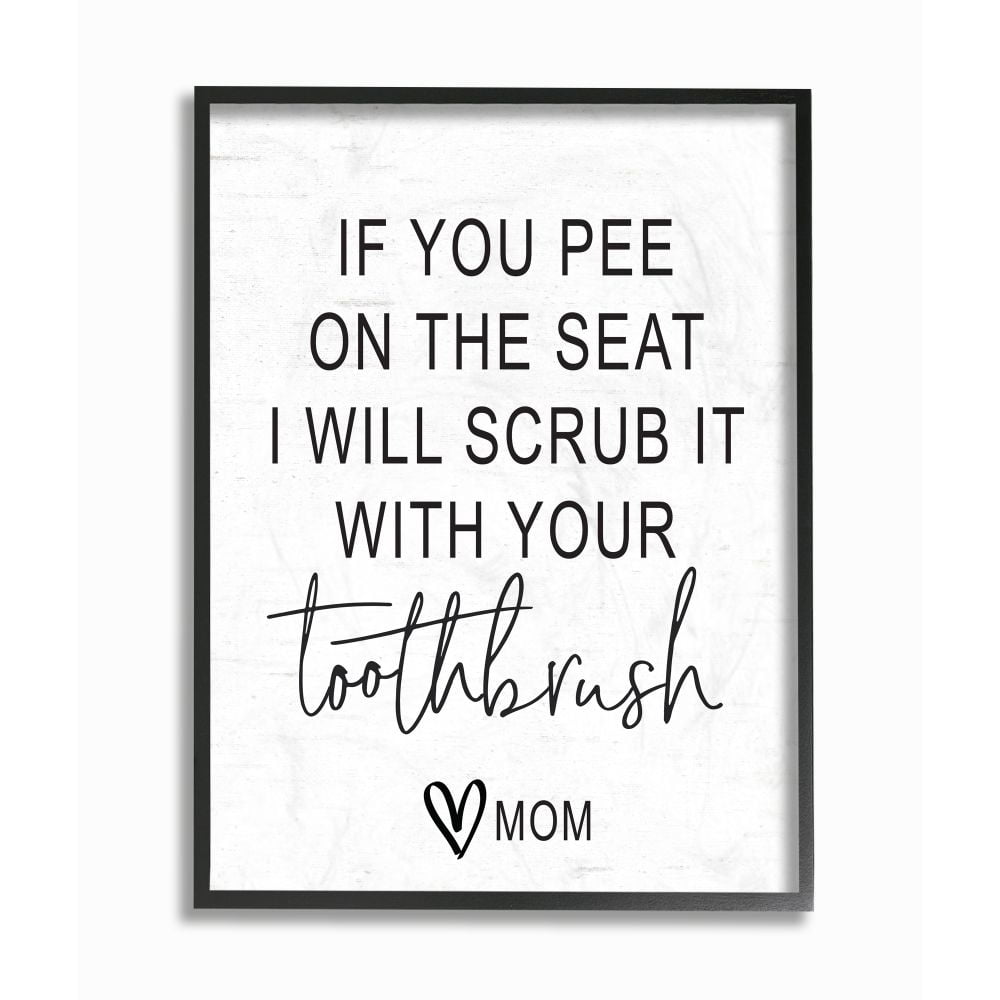 Stupell Industries Pee On Seat Funny Word Bathroom Black And White Design Framed Giclee Texturized Art by Lettered and Lined
