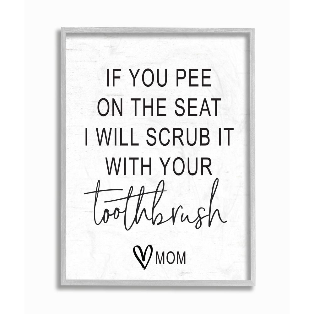 Stupell Industries Pee On Seat Funny Word Bathroom Black And White Design Gray Farmhouse Rustic Framed Giclee Texturized Art by Lettered and Lined