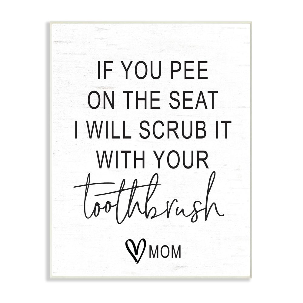 Stupell Industries Pee On Seat Funny Word Bathroom Black And White Design Wall Plaque Art by Lettered and Lined