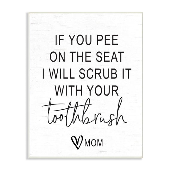 Stupell Industries Pee On Seat Funny Word Bathroom Black And White Design Wall Plaque Art by Lettered and Lined