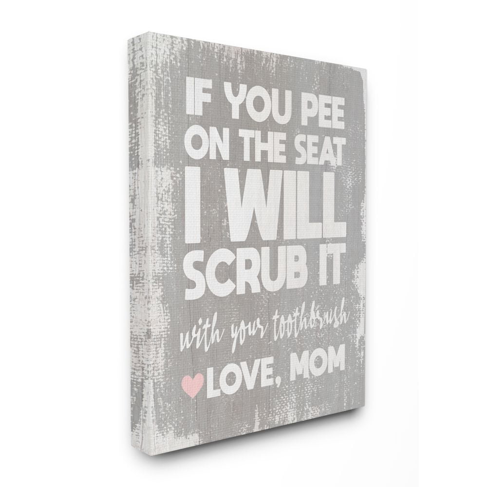 Stupell Industries Pee On Seat Funny Word Bathroom Wood Textured Grey Design Canvas Wall Art by Daphne Polselli