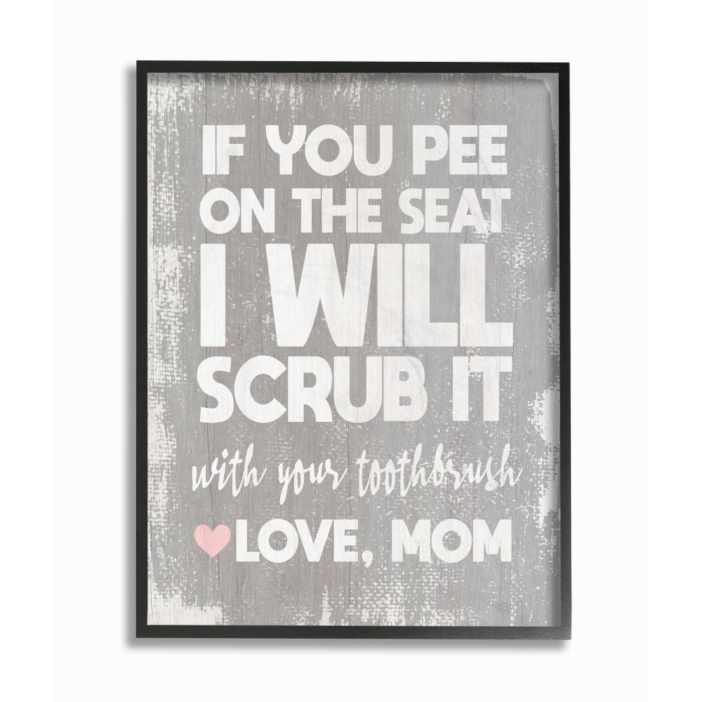 Stupell Industries Pee On Seat Funny Word Bathroom Wood Textured Grey Design Framed Giclee Texturized Art by Daphne Polselli