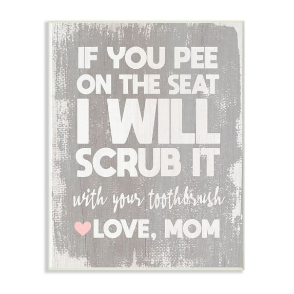 Stupell Industries Pee On Seat Funny Word Bathroom Wood Textured Grey Design Wall Plaque Art by Daphne Polselli