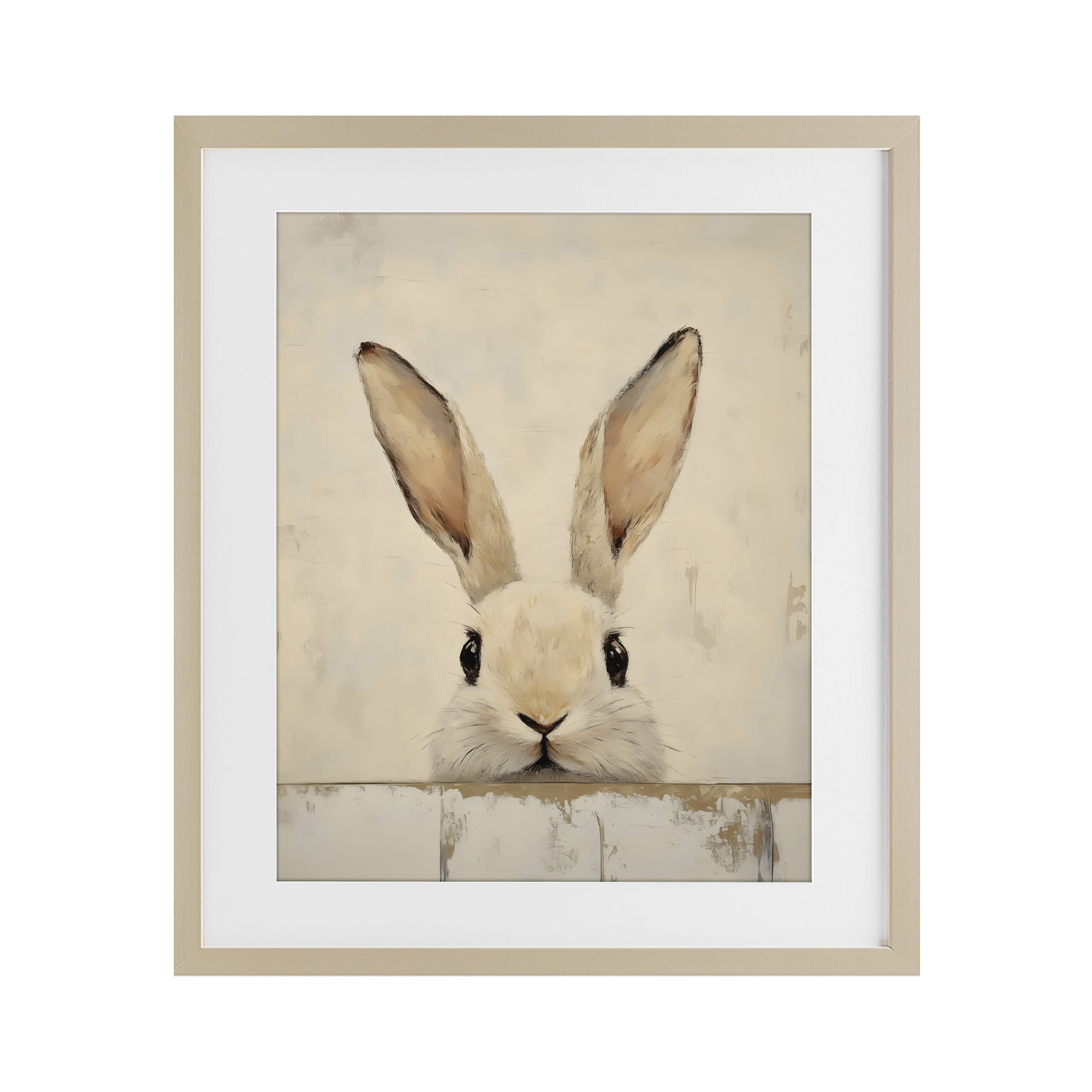 Stupell Industries Peeking Bunny in Soft Neutrals Birch Framed Print Under Glass, design by LSR Design Studio