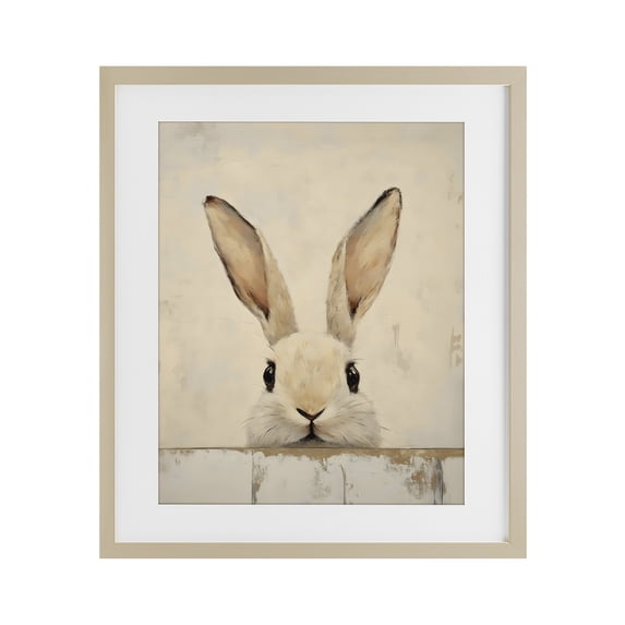 Stupell Industries Farmhouse Peeking Bunny in Soft Neutrals Birch Framed Print Under Glass, 13 x 16, by LSR Design Studio