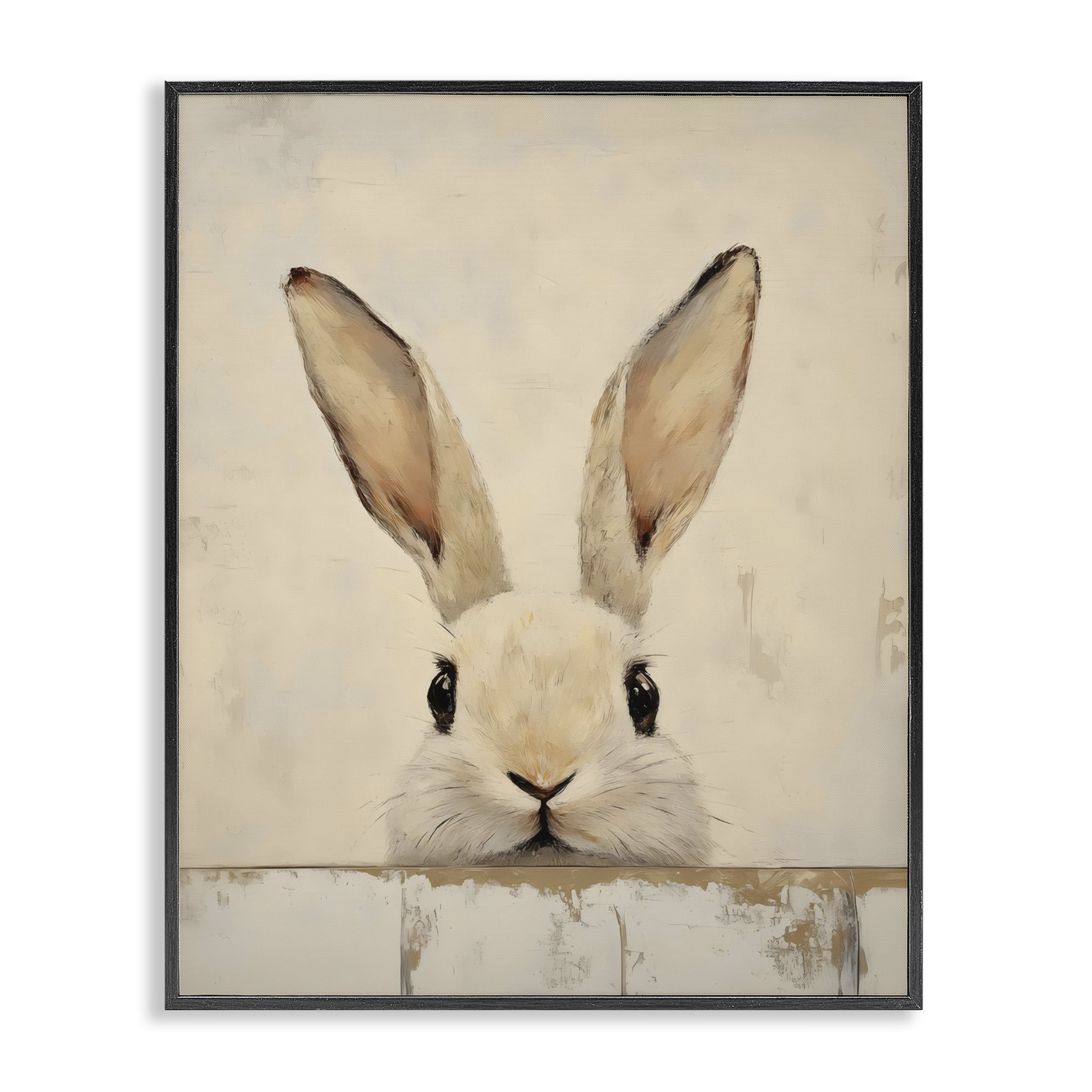 Stupell Industries Peeking Bunny in Soft Neutrals Black Framed Giclee Art, design by LSR Design Studio