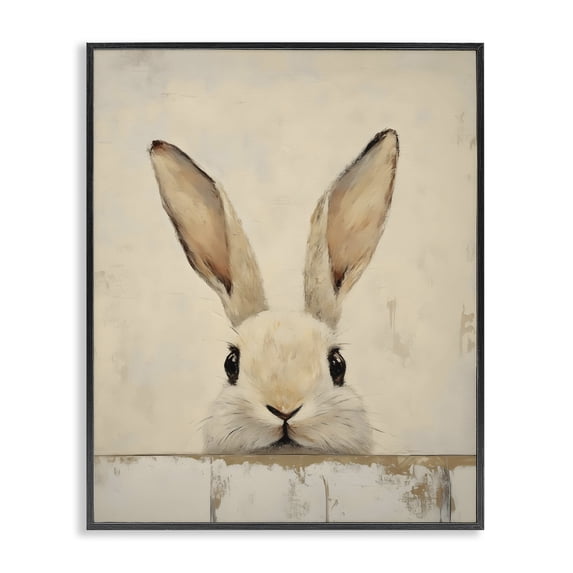 Stupell Industries Farmhouse Peeking Bunny in Soft Neutrals Black Framed Giclee Art, 16 x 20, by LSR Design Studio