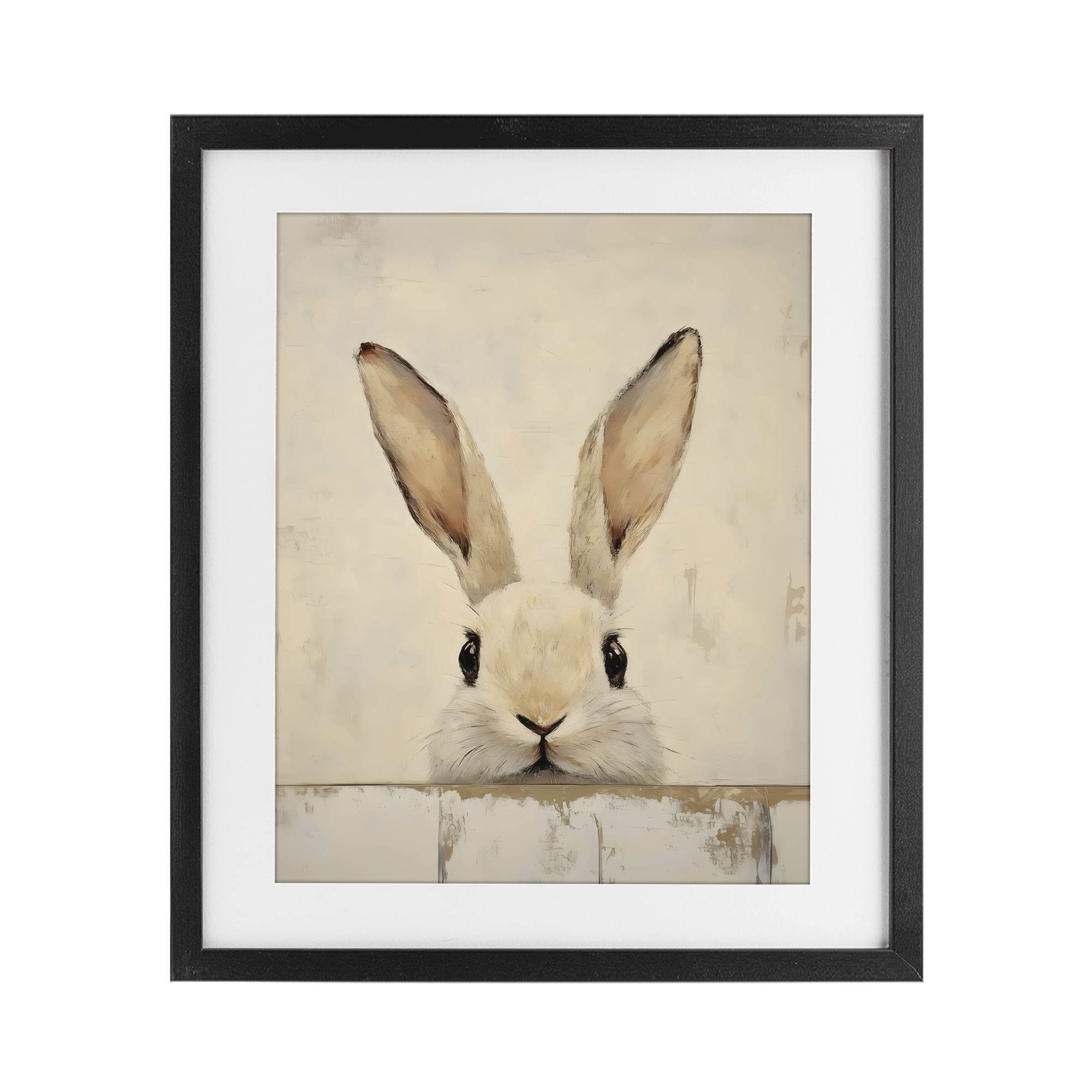 Stupell Industries Peeking Bunny in Soft Neutrals Black Framed Print Under Glass, design by LSR Design Studio