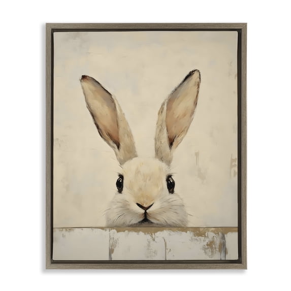 Stupell Industries Farmhouse Peeking Bunny in Soft Neutrals Brown Floating Frame Canvas Art, 17 x 21, by LSR Design Studio