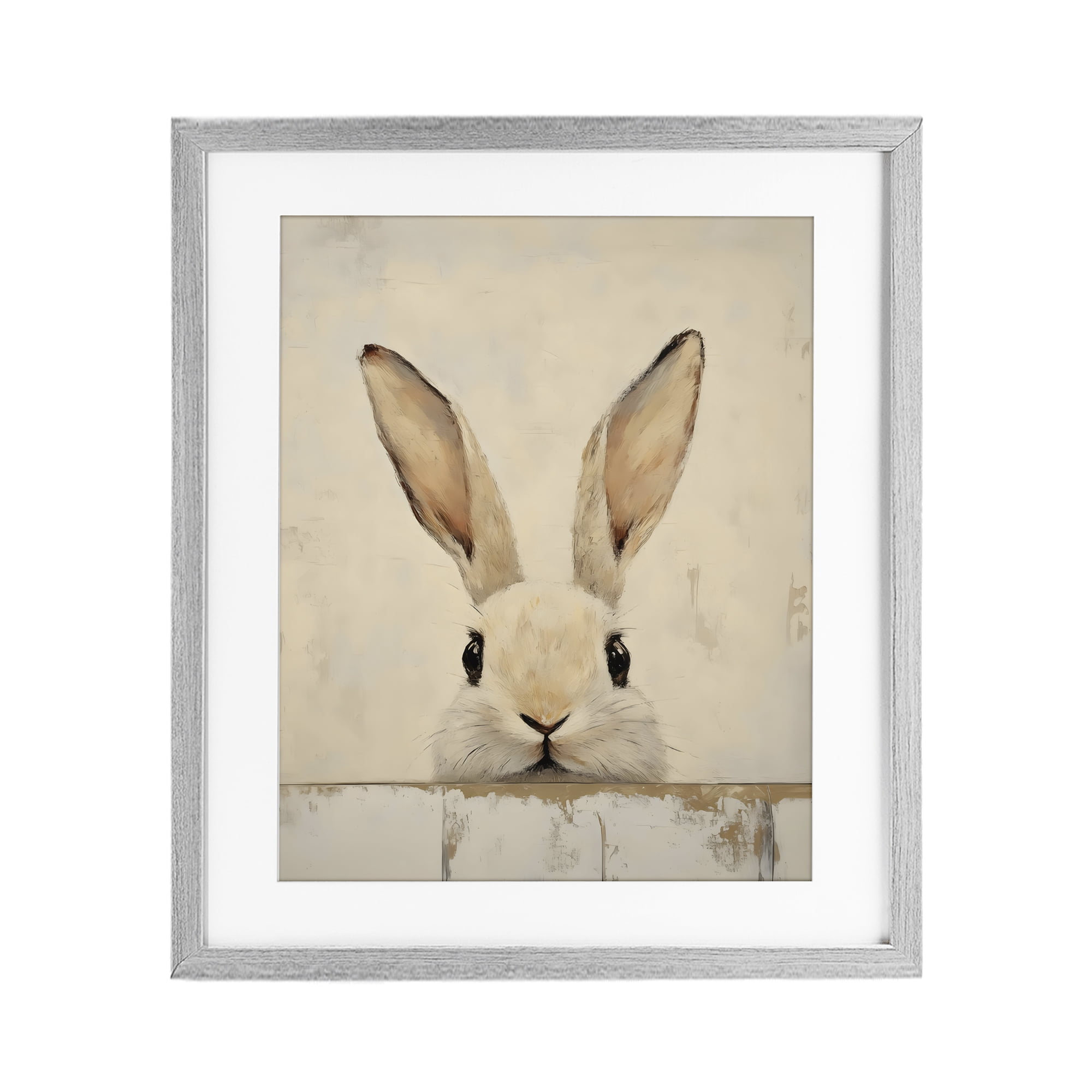 Stupell Industries Peeking Bunny in Soft Neutrals Gray Framed Print Under Glass, design by LSR Design Studio