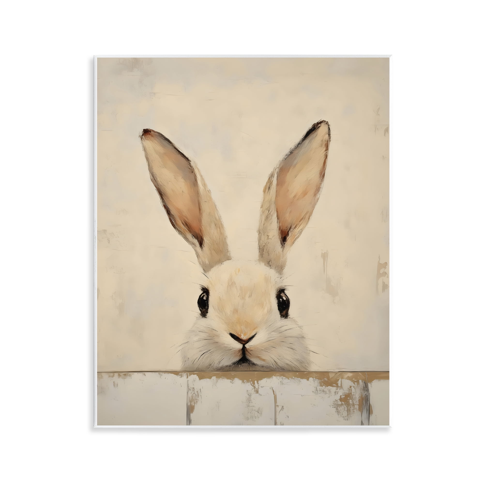 Stupell Industries Peeking Bunny in Soft Neutrals Wall Plaque Art, design by LSR Design Studio