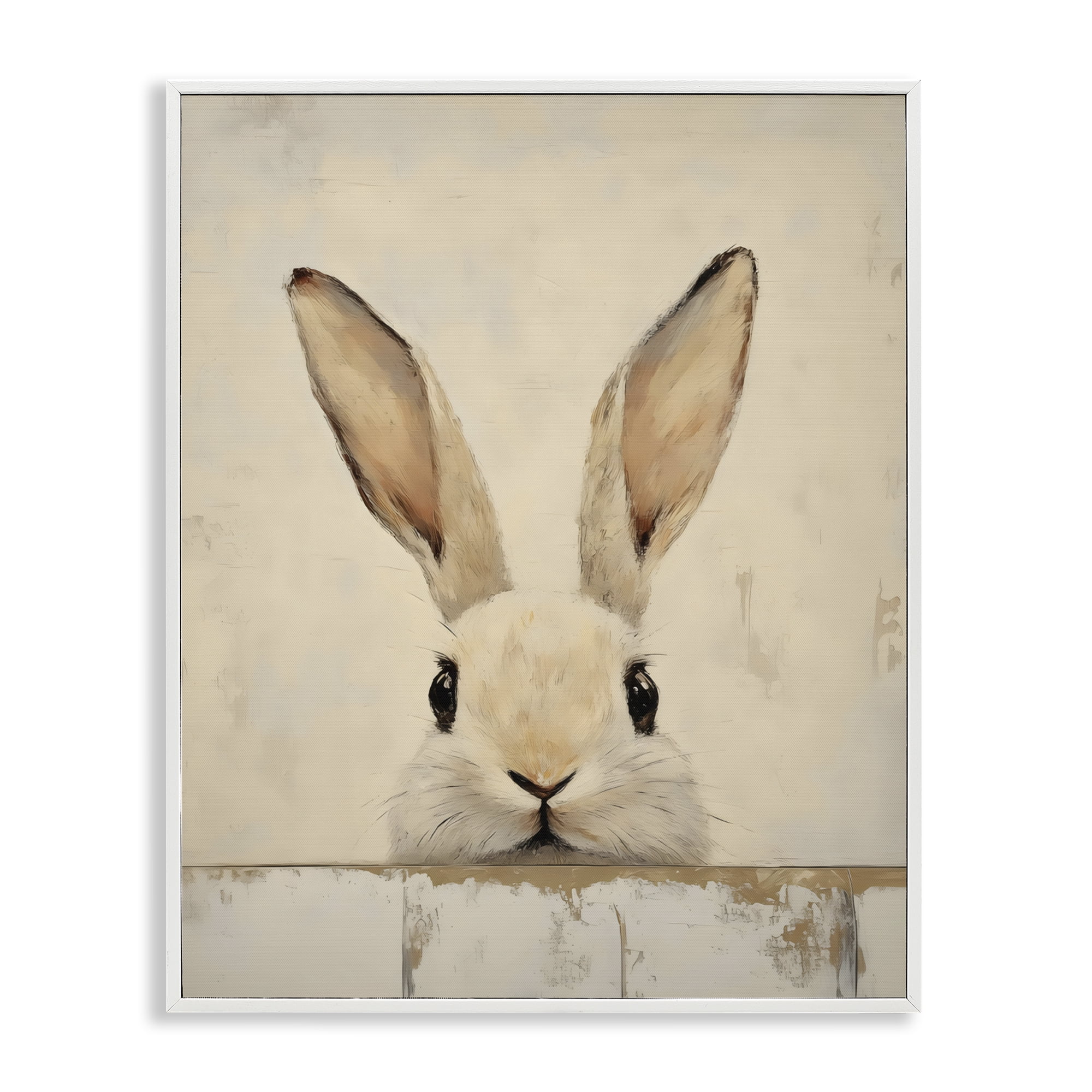 Stupell Industries Peeking Bunny in Soft Neutrals White Framed Giclee Art, design by LSR Design Studio