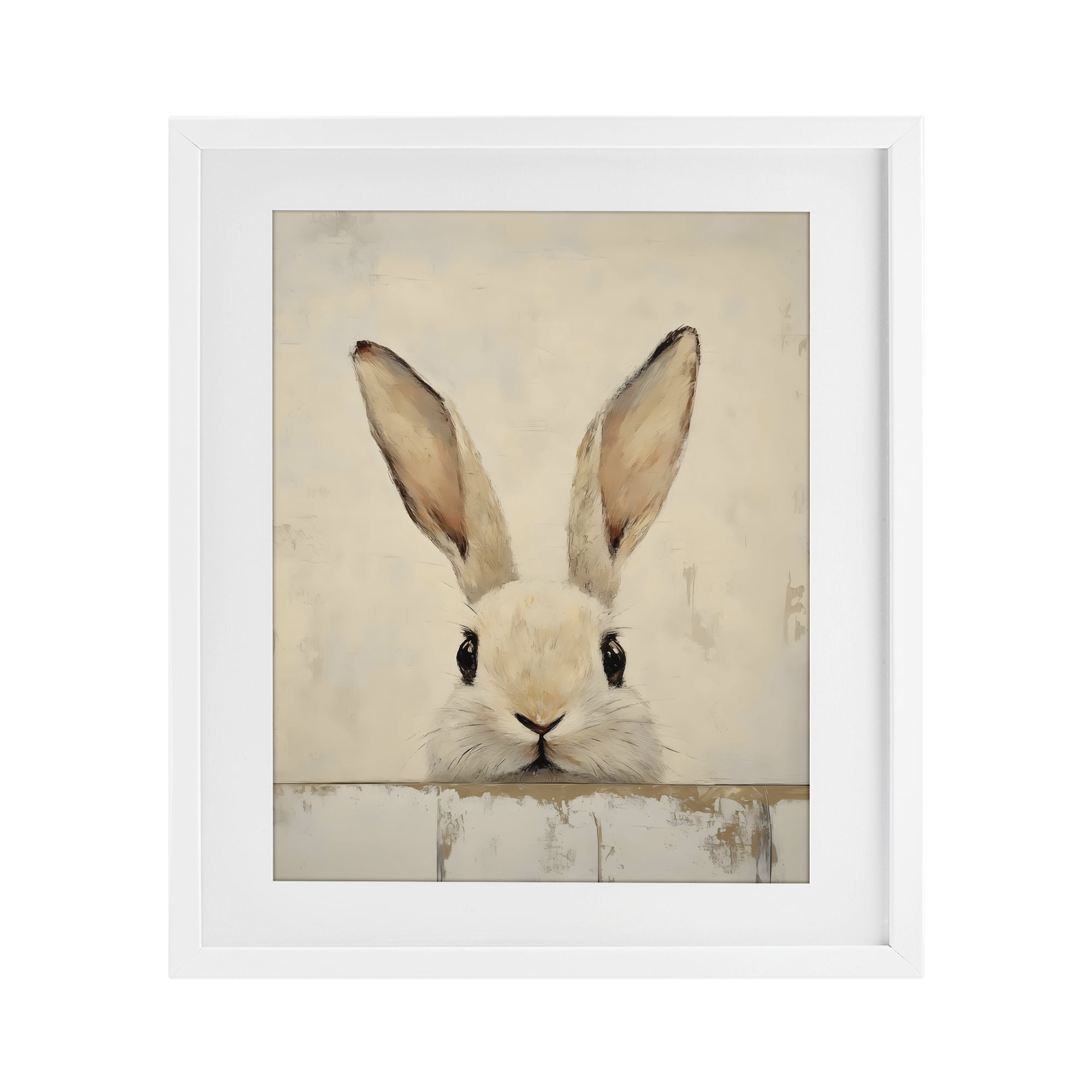 Stupell Industries Peeking Bunny in Soft Neutrals White Framed Print Under Glass, design by LSR Design Studio