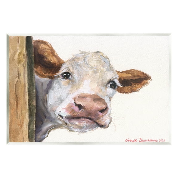 Stupell Industries Peeking Cattle & Fence Animals & Insects Painting Unframed Art Print Wall Art, 15 x 10