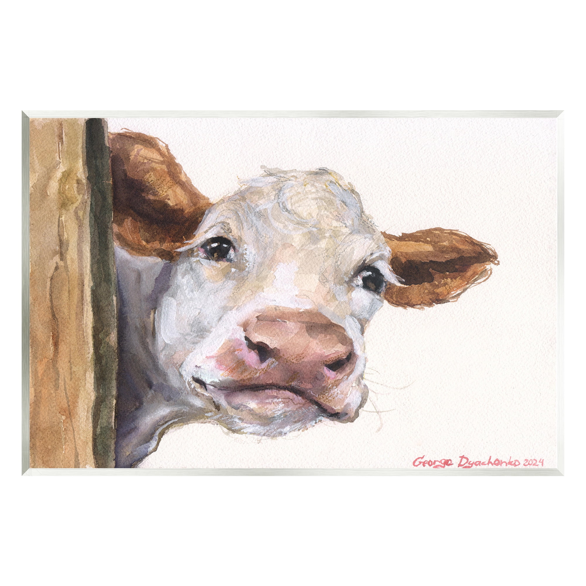Stupell Industries Peeking Cattle & Fence Animals & Insects Painting Unframed Art Print Wall Art, 19 x 13