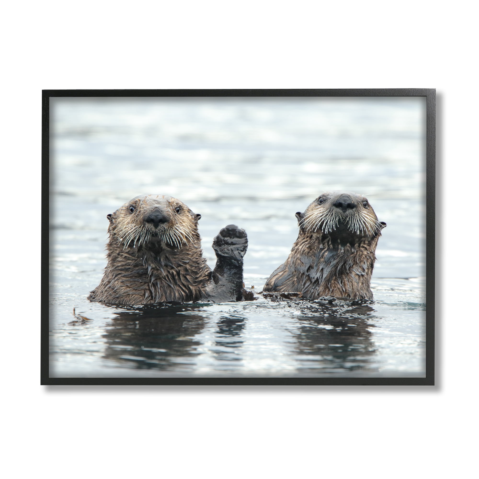 Stupell Industries Peeking Otters in Water Animals & Insects Photography Black Framed Art Print Wall Art, 30 x 24