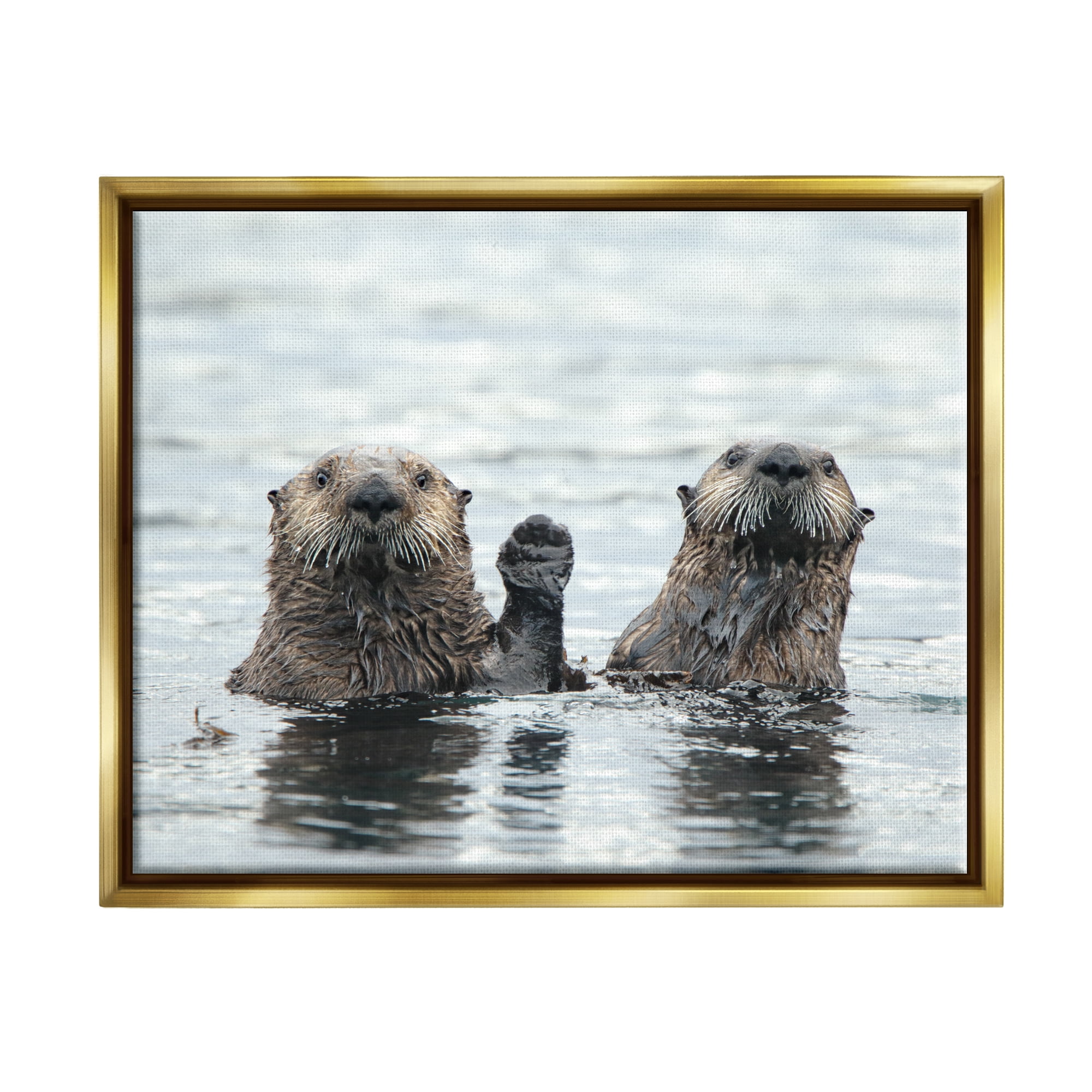 Stupell Industries Peeking Otters in Water Animals & Insects Photography Gold Floater Framed Canvas Art Print Wall Art, 21 x 17