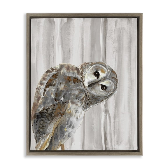 Stupell Industries Peeking Owl's Gaze Brown Framed Floater Canvas Wall Art design by Patti Mann, 21 x 17