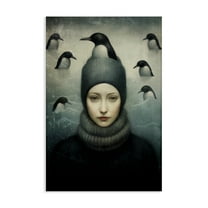 Stupell Industries Peeking Penguins & Woman People Painting Wrapped Canvas Art Print Wall Art, 16 x 24