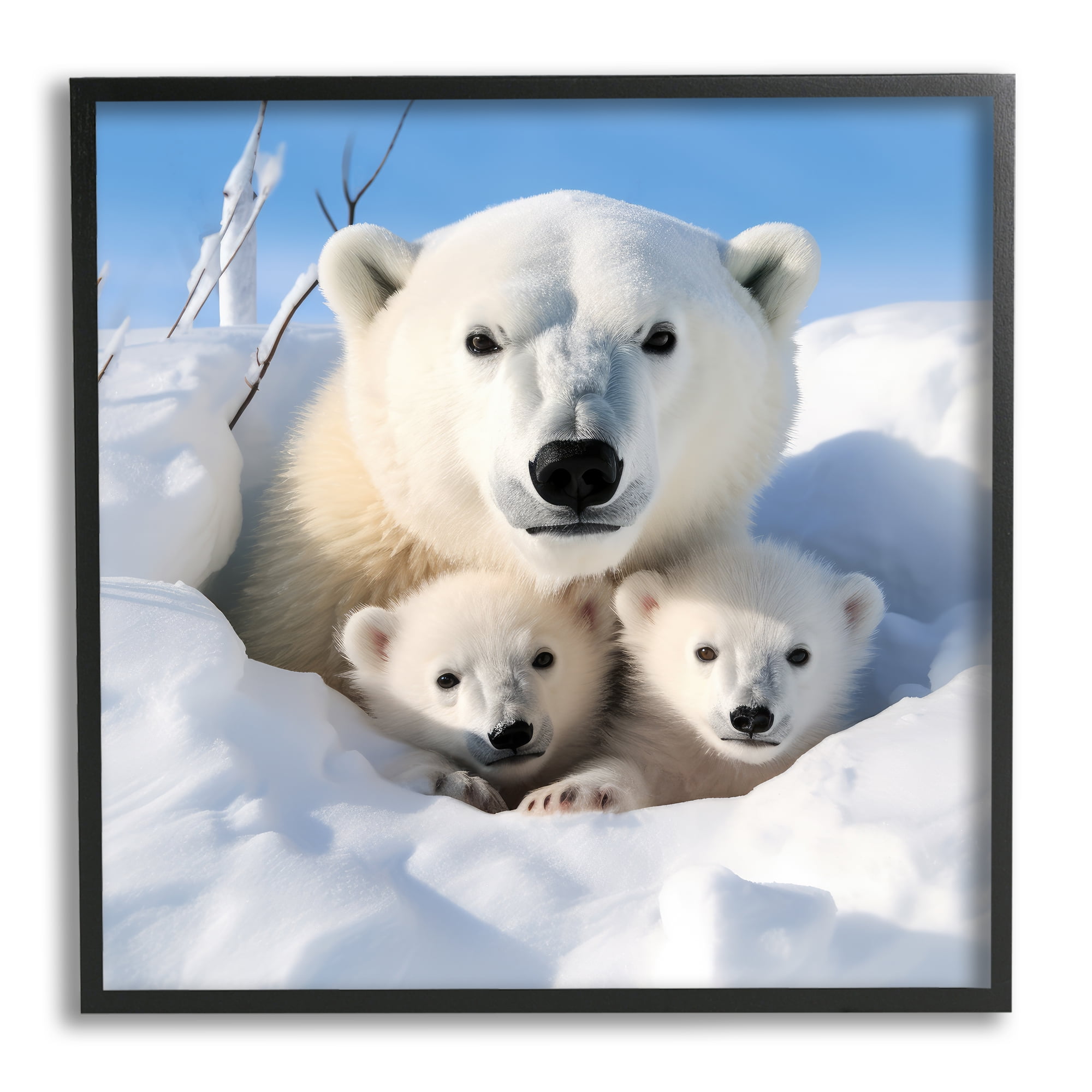 Stupell Industries Peeking Polar Bear & Cubs Animals & Insects Photography Black Framed Art Print Wall Art, 24 x 24