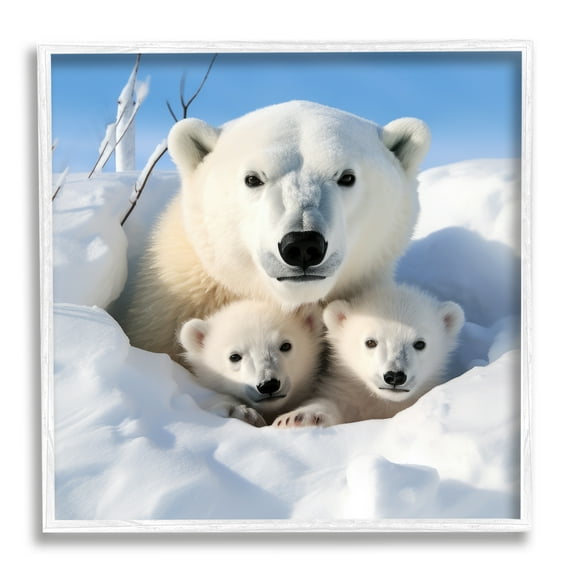Stupell Industries Peeking Polar Bear & Cubs Animals & Insects Photography White Framed Art Print Wall Art, 12 x 12