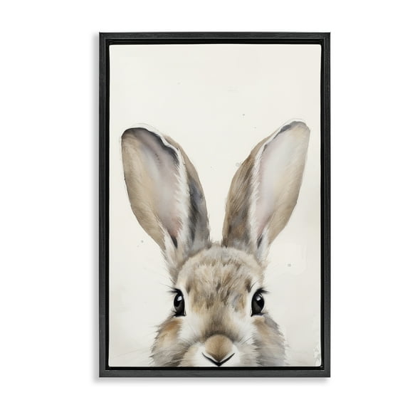 Stupell Industries Peeking Rabbit Eyes Animals & Insects Painting Black Floater Framed Canvas Art Print Wall Art, 17 x 25