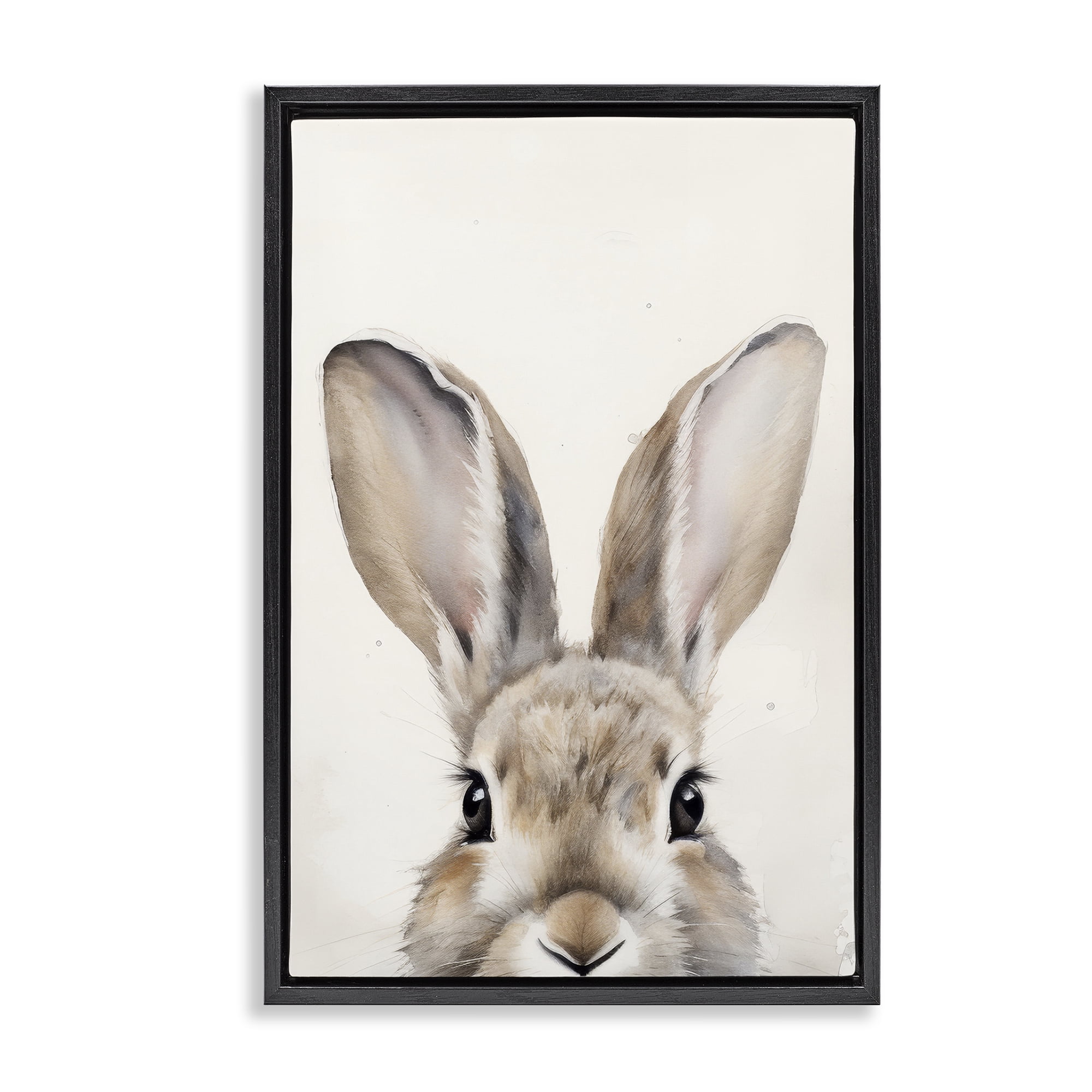 Stupell Industries Peeking Rabbit Eyes Animals & Insects Painting Black Floater Framed Canvas Art Print Wall Art, 21 x 31