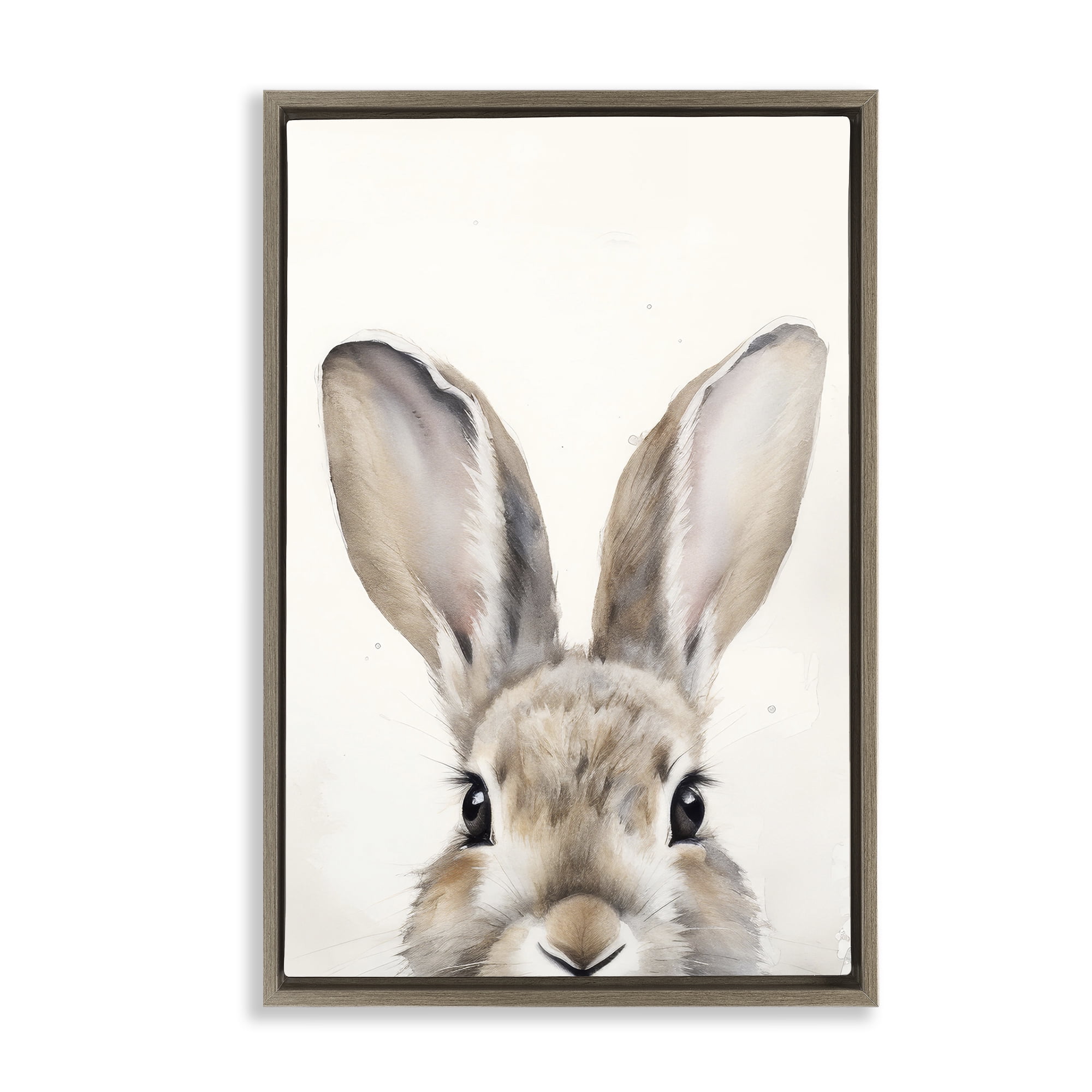 Stupell Industries Peeking Rabbit Eyes Animals & Insects Painting Brown Floater Framed Canvas Art Print Wall Art, 21 x 31