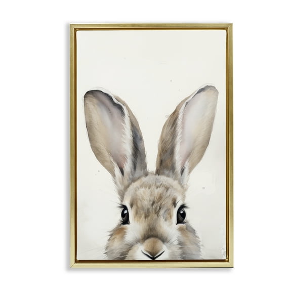 Stupell Industries Peeking Rabbit Eyes Animals & Insects Painting Gold Floater Framed Canvas Art Print Wall Art, 17 x 25