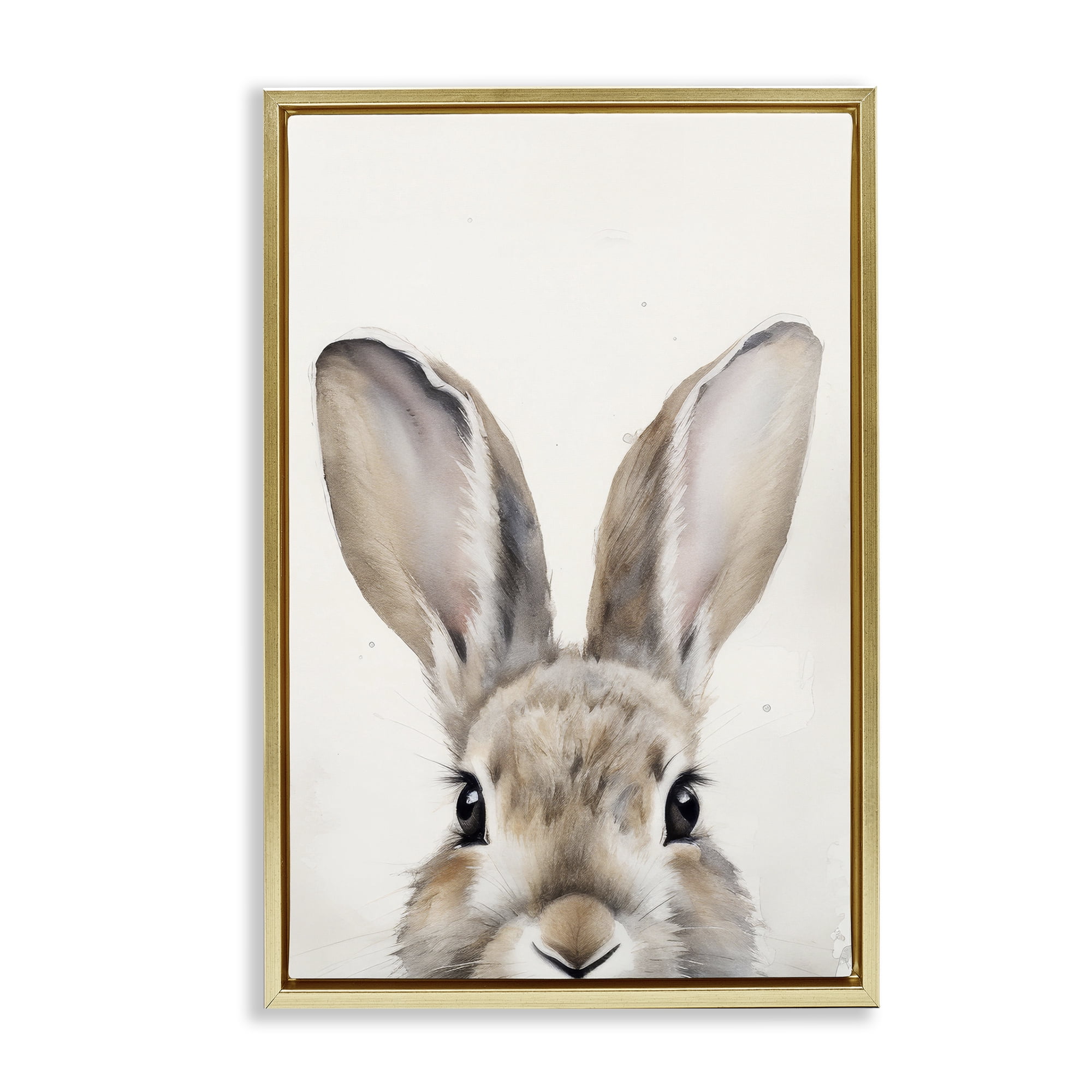 Stupell Industries Peeking Rabbit Eyes Animals & Insects Painting Gold Floater Framed Canvas Art Print Wall Art, 21 x 31