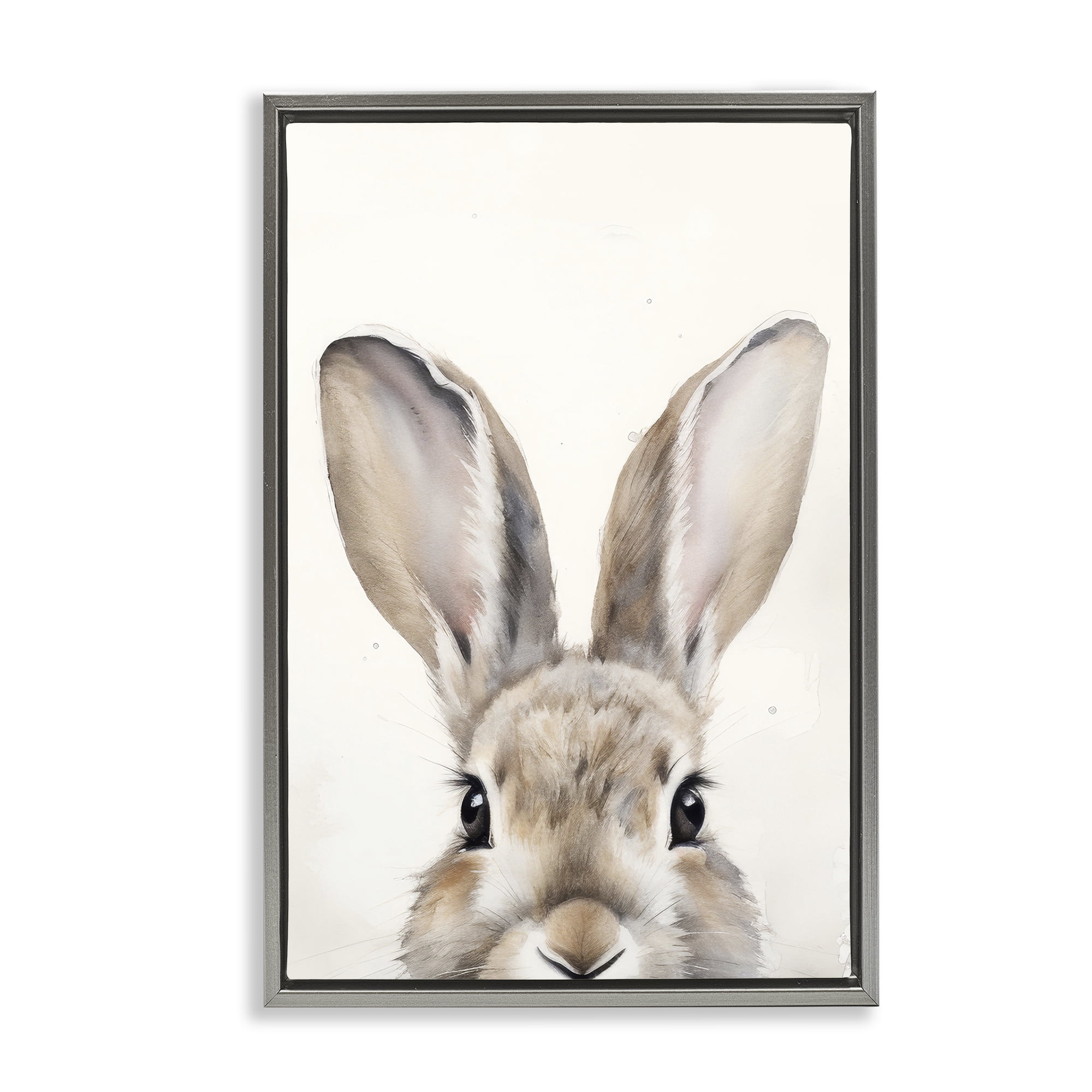 Stupell Industries Peeking Rabbit Eyes Animals & Insects Painting Gray Floater Framed Canvas Art Print Wall Art, 17 x 25