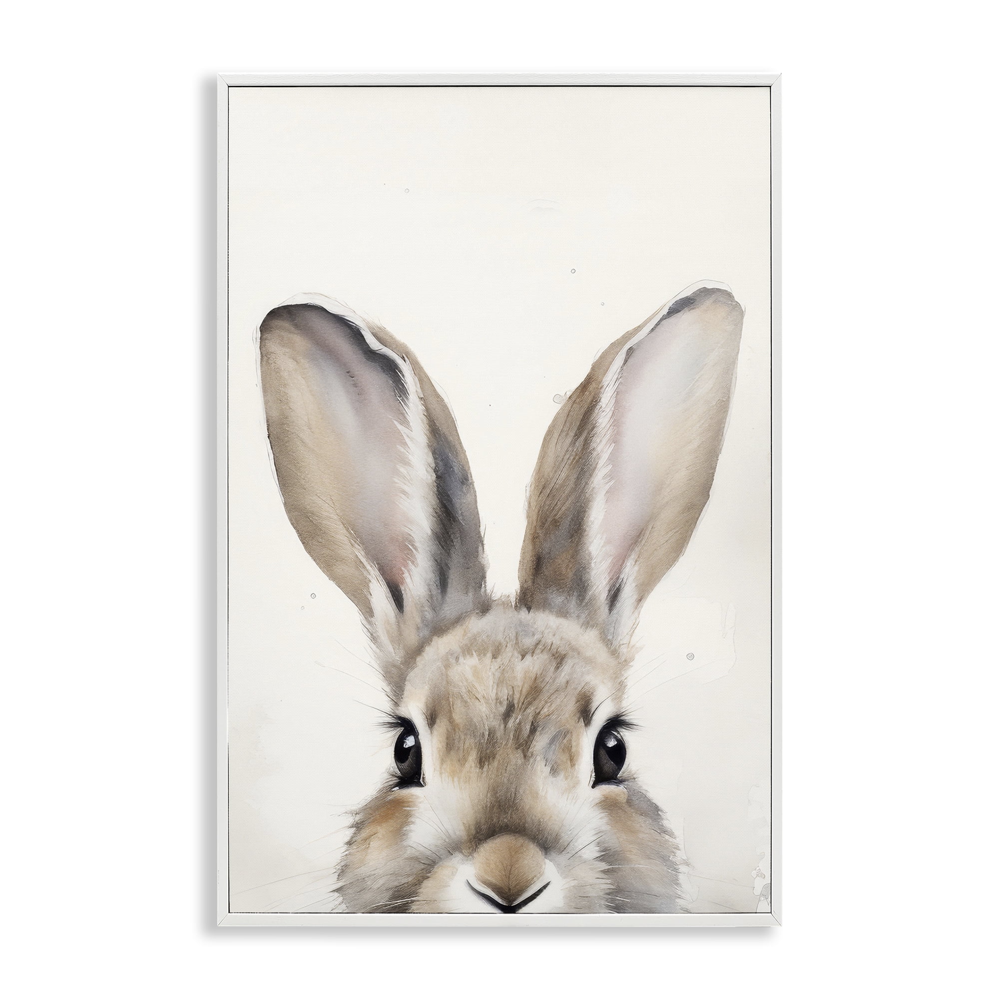 Peeking Rabbit Eyes Framed Canvas Print in White Frame, 12 x 18
