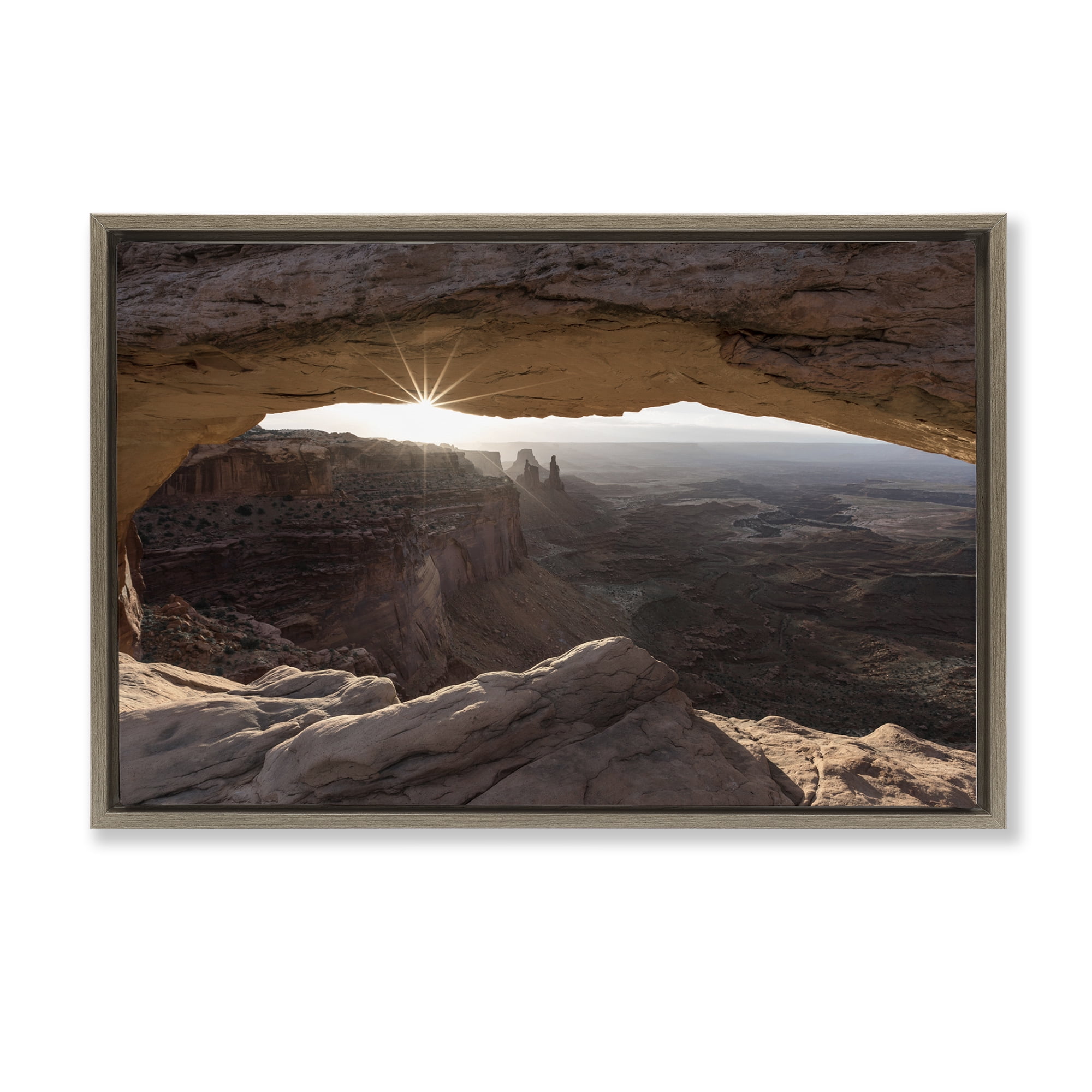 Stupell Industries Peeking Through Desert Arch Landscape & Nature Photography Brown Floater Framed Canvas Art Print Wall Art, 31 x 21
