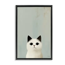 Stupell Industries Peeking White Kitten Animals & Insects Painting Black Floater Framed Canvas Art Print Wall Art, 17 x 25