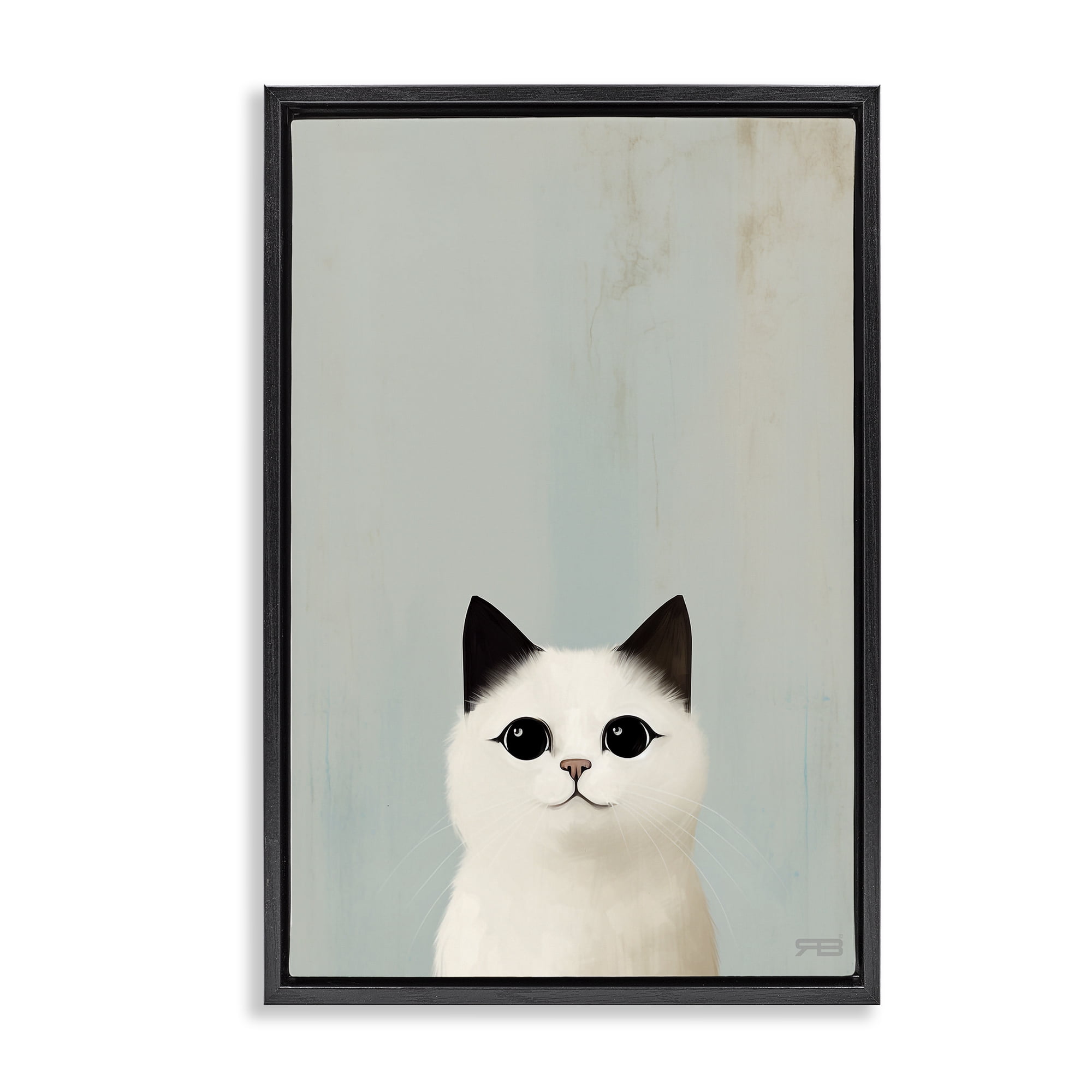 Stupell Industries Peeking White Kitten Animals & Insects Painting Black Floater Framed Canvas Art Print Wall Art, 21 x 31
