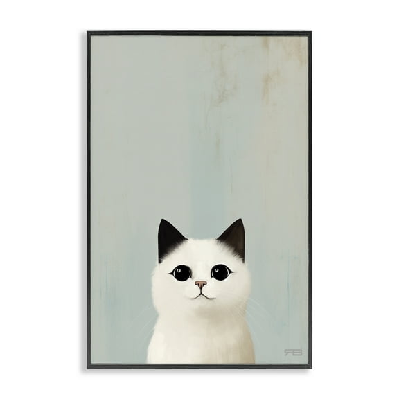 Stupell Industries Peeking White Kitten Animals & Insects Painting Black Framed Art Print Wall Art, 12 x 18