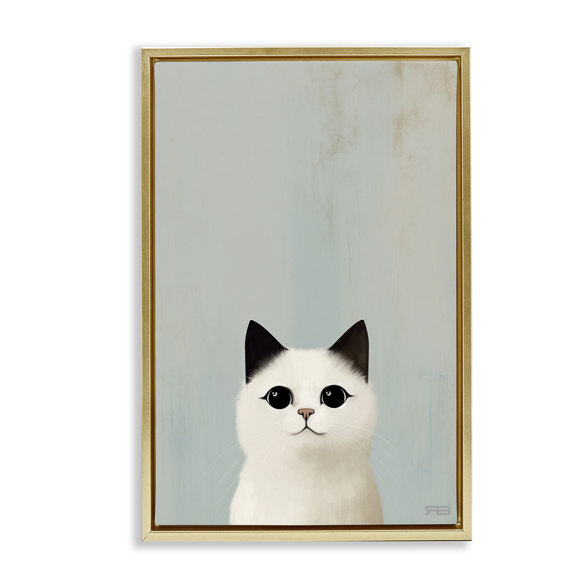 Stupell Industries Peeking White Kitten Animals & Insects Painting Gold Floater Framed Canvas Art Print Wall Art, 21 x 31