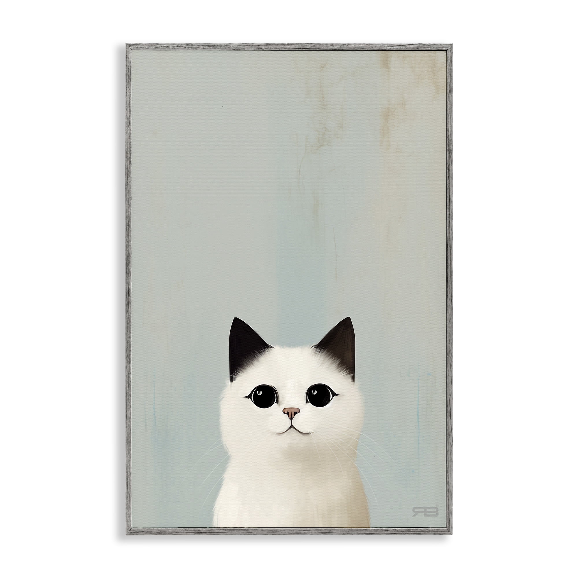 Stupell Industries Peeking White Kitten Animals & Insects Painting Gray Framed Art Print Wall Art, 16 x 24