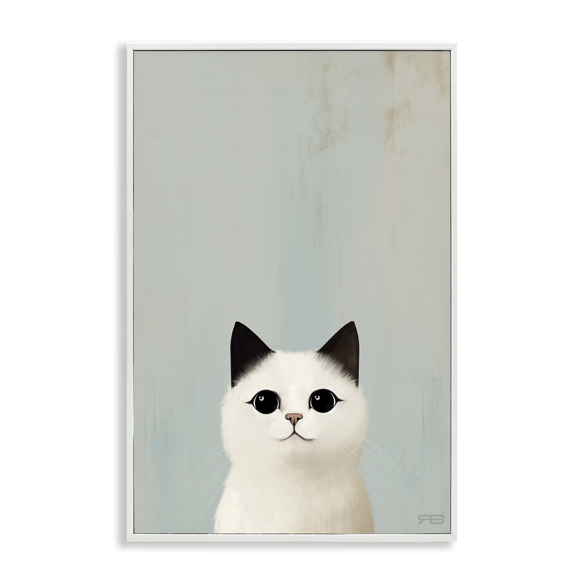 Stupell Industries Peeking White Kitten Animals & Insects Painting White Framed Art Print Wall Art, 16 x 24