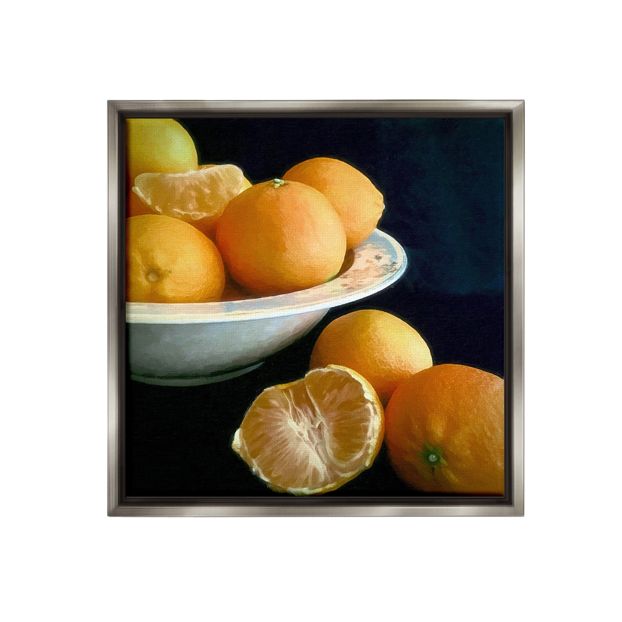 Stupell Industries Peeled Oranges Still Life Food & Beverage Painting Gray Floater Framed Canvas Art Print Wall Art, 18 x 18