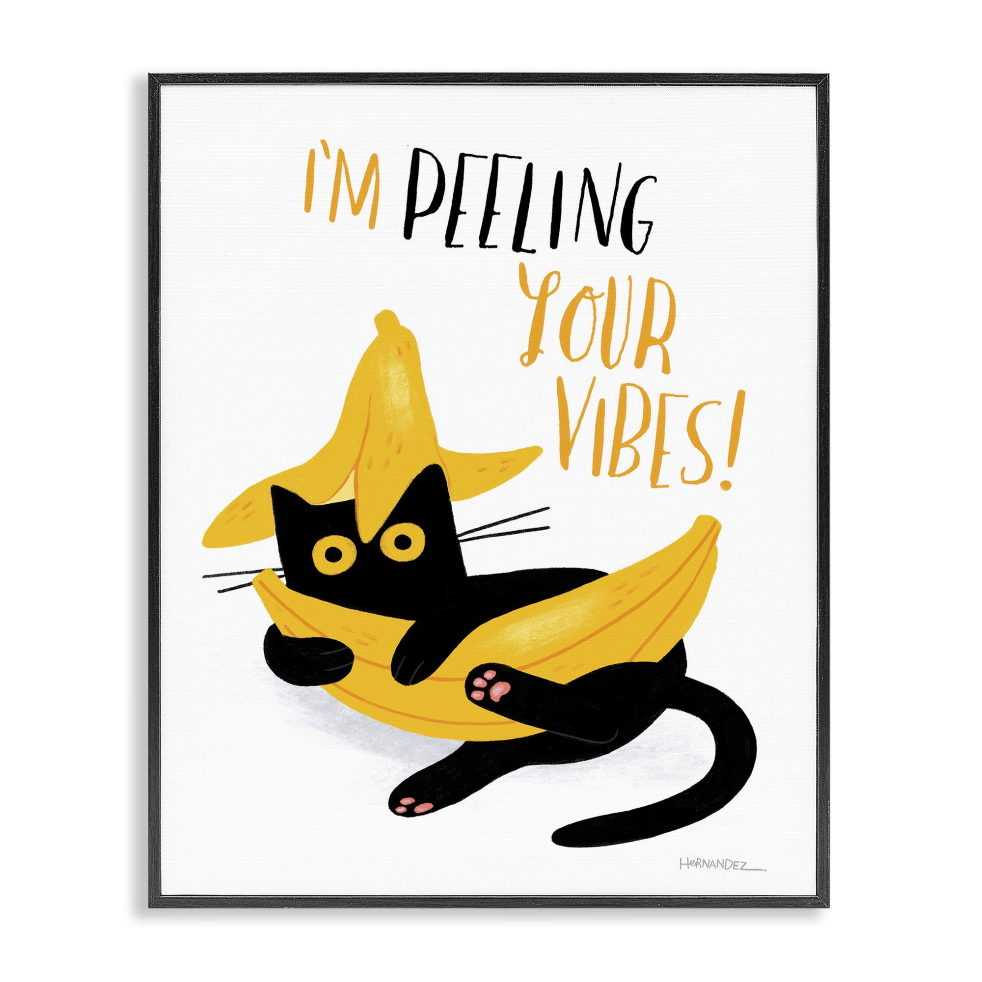 Stupell Industries Peeling Your Vibes Cat Animals Painting Black Framed Art Print Wall Art, 24 x 30