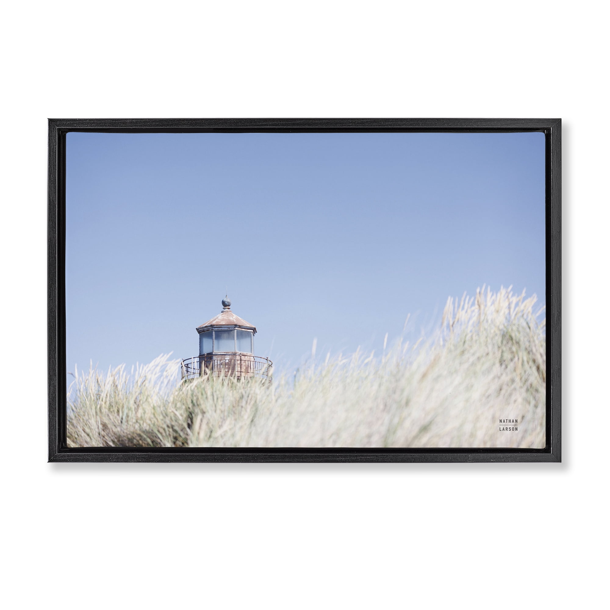 Stupell Industries Peering Over Lighthouse Landscape Photography Black Floater Framed Canvas Art Print Wall Art, 25 x 17