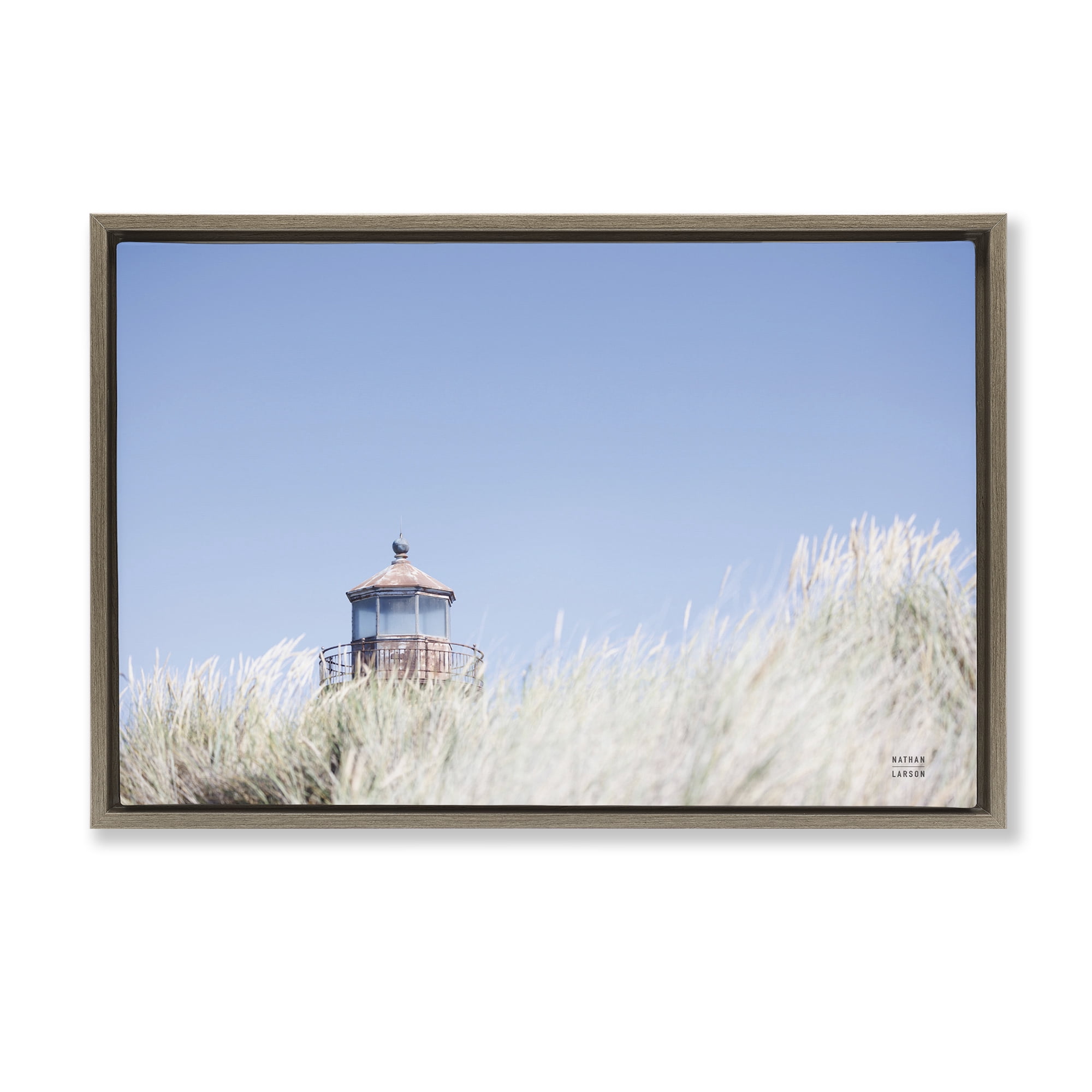 Stupell Industries Peering Over Lighthouse Landscape Photography Brown Floater Framed Canvas Art Print Wall Art, 25 x 17