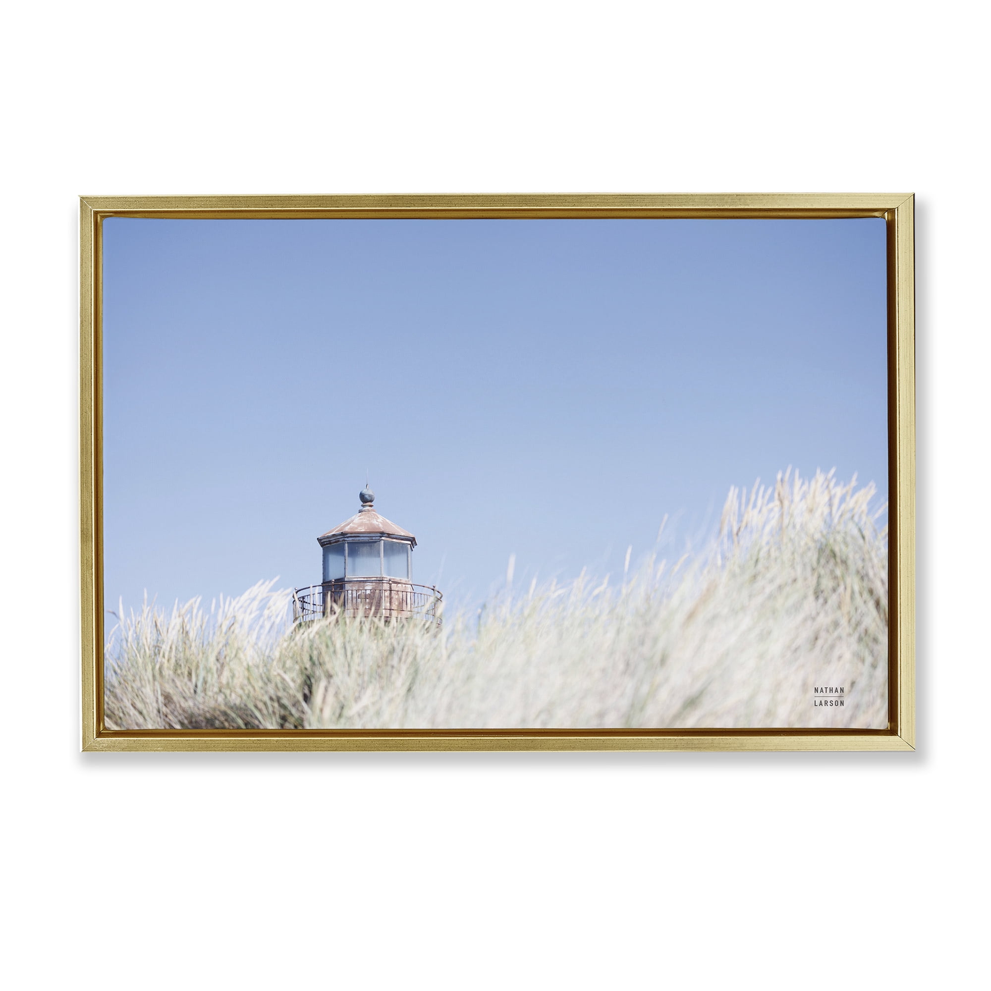Stupell Industries Peering Over Lighthouse Landscape Photography Gold Floater Framed Canvas Art Print Wall Art, 31 x 21