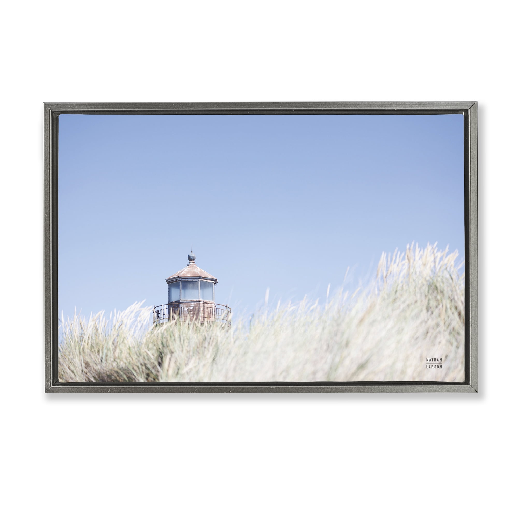 Stupell Industries Peering Over Lighthouse Landscape Photography Gray Floater Framed Canvas Art Print Wall Art, 31 x 21