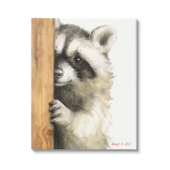 Stupell Industries Peering Raccoon Cute Smile Watercolor Animal Painting Painting Gallery Wrapped Canvas Print Wall Art, Design by George Dyachenko