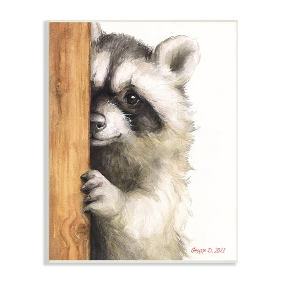 Stupell Industries Peering Raccoon Cute Smile Watercolor Animal Painting Painting Unframed Art Print Wall Art, Design by George Dyachenko