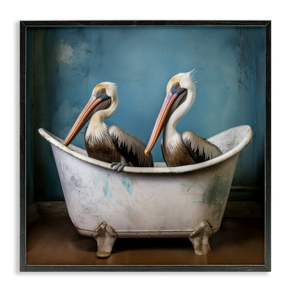 Stupell Industries Pelican Bath Time Typography Painting Black Framed Art Print Wall Art, 12 x 12