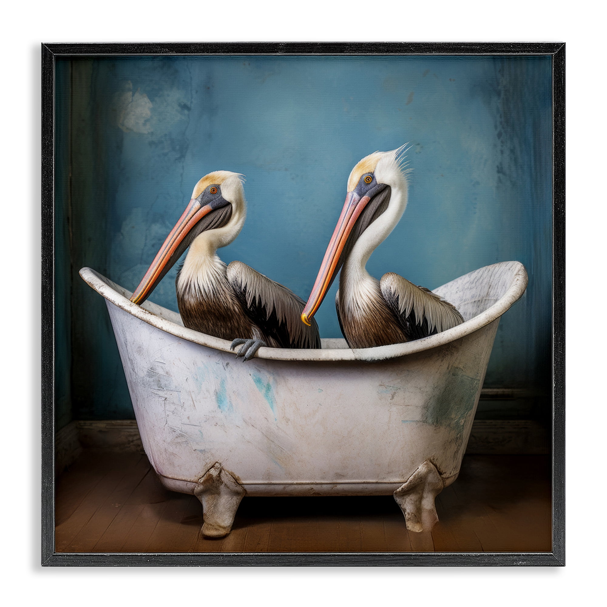 Stupell Industries Pelican Bath Time Typography Painting Black Framed Art Print Wall Art, 24 x 24