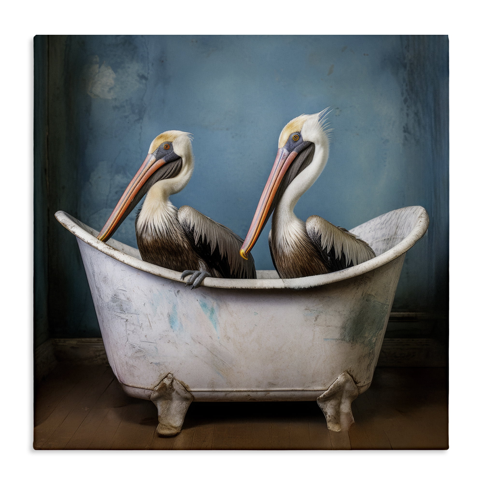 Stupell Industries Pelican Bath Time Typography Painting Gallery Wrapped Canvas Art Print Wall Art, 24 x 24